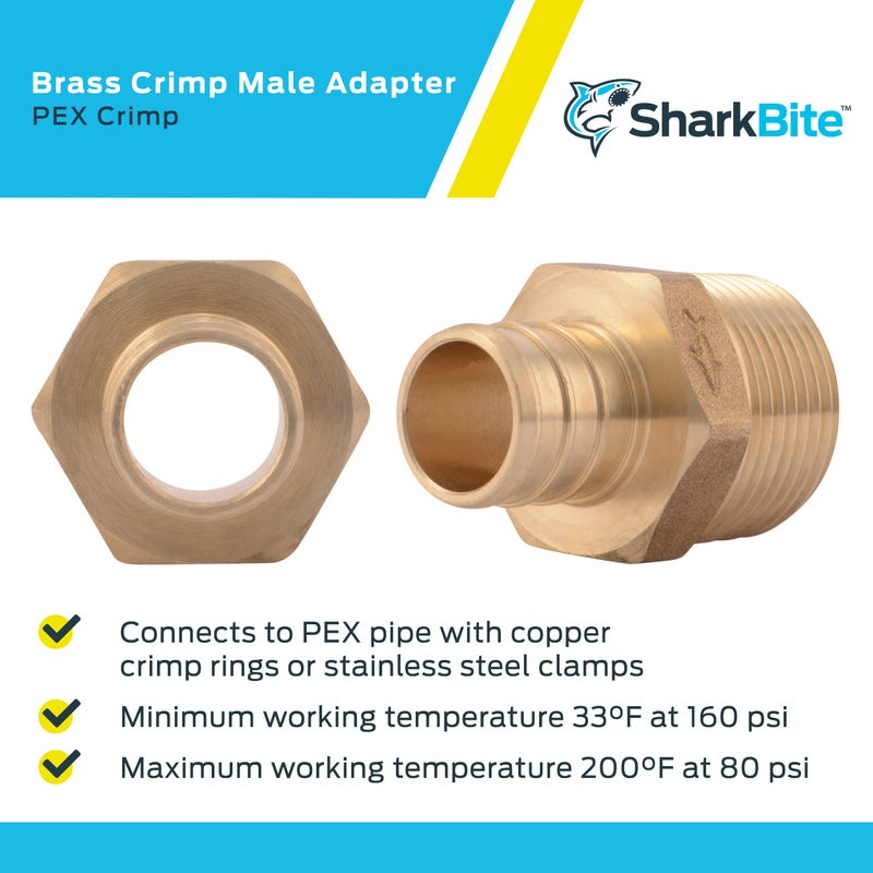 SharkBite 3/4 Inch Crimp MNPT Male Adapter, Pack of 10, Brass Plumbing Fitting, PEX Pipe, Copper, UC134LFA10 - Image 4
